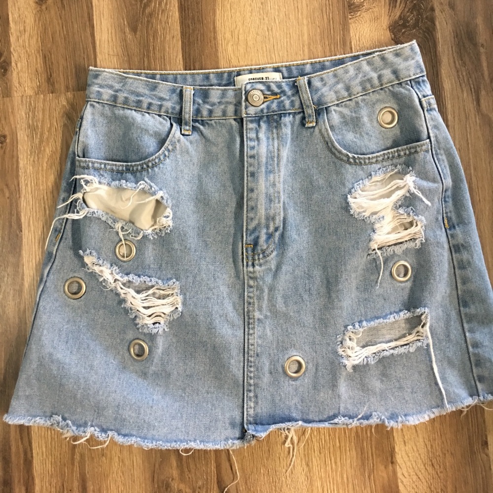 Forever 21 Distressed Riveted Jean Skirt 27